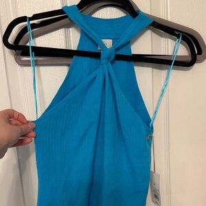 a new day Ribbed Knot Halter Tank Top - Turquoise